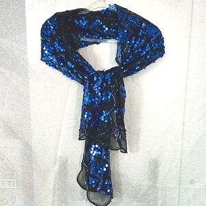 Joan Rivers Shimmering Black and Blue Sequin Scarf NWOT